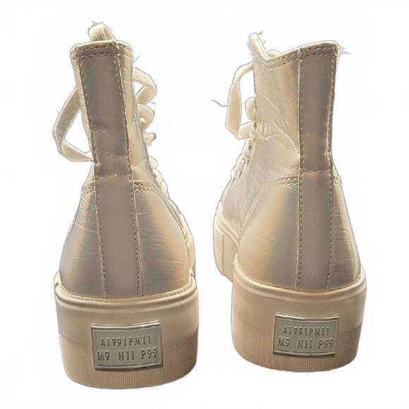 Bershka Cream Iridescent Platform High Top Sneakers Sz 41 Y2K Cyber Aesthetic - Picture 4 of 5